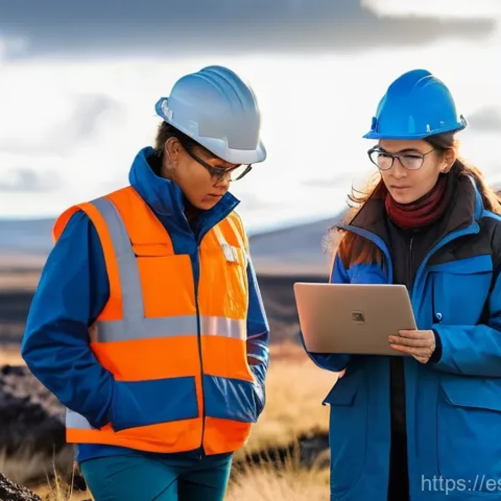 에너지기술 경력 관리법 - **Renewable Energy Exploration in a Geothermal Landscape**
    A wide shot of a diverse team of two,...