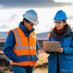 에너지기술 경력 관리법 - **Renewable Energy Exploration in a Geothermal Landscape**
    A wide shot of a diverse team of two,...