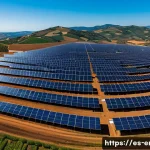Home 20 에너지기술 산업의 미래 전망 - A modern Spanish solar farm featuring cutting-edge bifacial solar panels and perovskite solar cells,...
