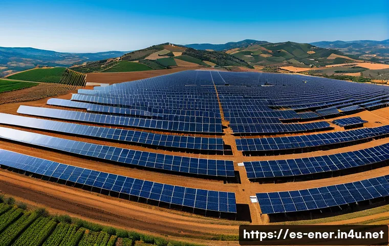 에너지기술 산업의 미래 전망 - A modern Spanish solar farm featuring cutting-edge bifacial solar panels and perovskite solar cells,...