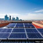 Home 17 에너지 기술의 최신 동향 - A modern urban rooftop solar installation in Spain featuring bifacial solar panels that capture sunl...