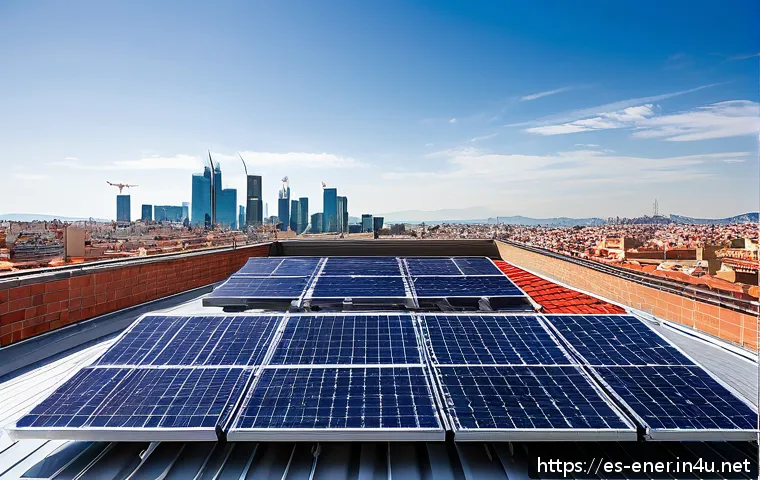 에너지 기술의 최신 동향 - A modern urban rooftop solar installation in Spain featuring bifacial solar panels that capture sunl...