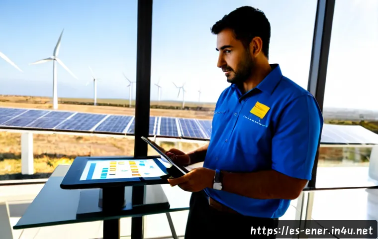 에너지기술 컨설턴트가 되는 법 - Photorealistic energy technology consultant in a modern Spanish solar operations center, a confident...
